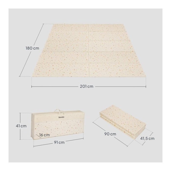 Covoras educativ, Lionelo, Zora, Din spuma XPE non-toxica, Cu doua fete, Suprafata antiderapanta, 180x200 cm, Grosime 1.5 cm, Pliabil, Include geanta pentru transport, Bej [21]