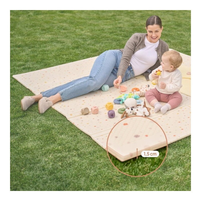 Covoras educativ, Lionelo, Zora, Din spuma XPE non-toxica, Cu doua fete, Suprafata antiderapanta, 180x200 cm, Grosime 1.5 cm, Pliabil, Include geanta pentru transport, Bej [18]