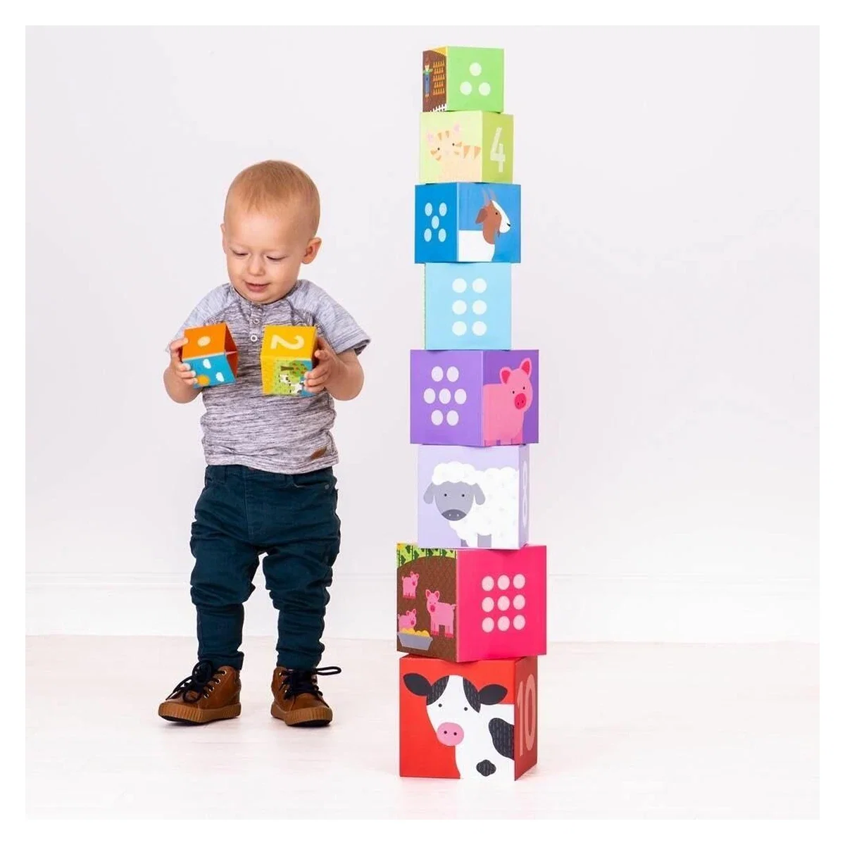 Cuburi de stivuit - Ferma BIGJIGS Toys 18 luni+ [4]