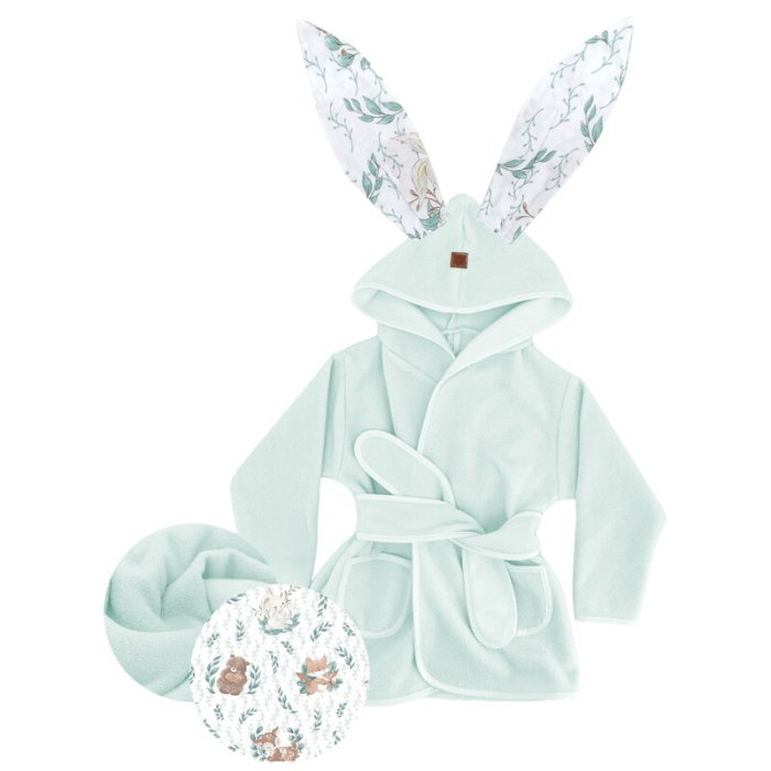 Halat de baie, MimiNu, Cu urechi, 6 - 24 luni, Moale, Cu buzunare, Cu cordon, Din bumbac si thermo fleece, Lulu Natural [1]