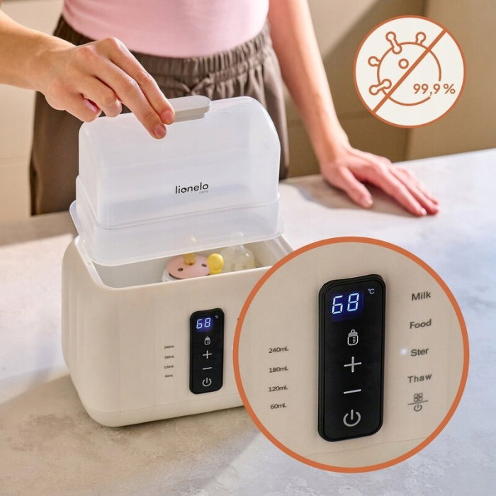 Incalzitor biberoane, Lionelo, ThermUp Duo, 6 moduri de operare, Incalzire, Pastrare temperatura, Decongelare, Senzor temperatura, Oprire automata, Panou tactil, 2 biberoane simultan, Alb [13]