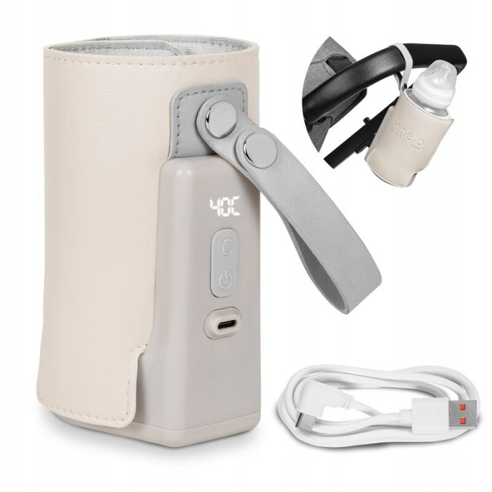 Incalzitor biberoane, Lionelo, ThermUp Go Plus, Portabil, Temperatura constanta pana la 24 h, Incarcare USB, Bej [3]