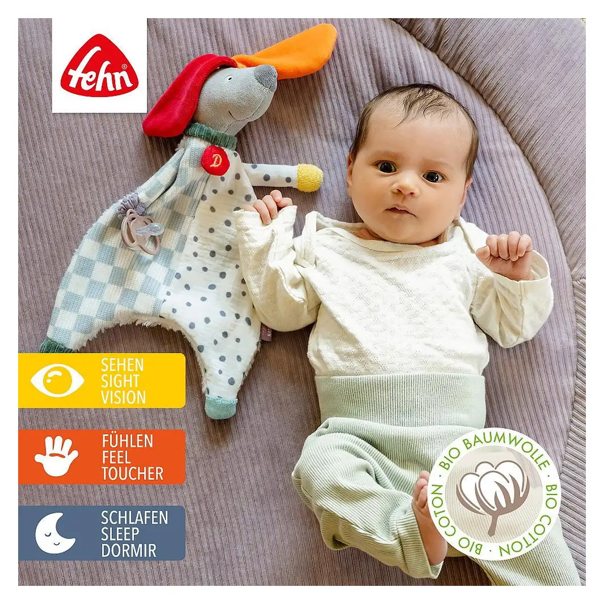 Jucarie cu inel pentru suzeta - Catelus NATUR Fehn 0 luni+ [5]