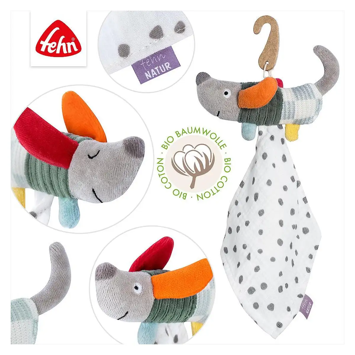 Jucarie doudou mini - Catelus NATUR Fehn 0 luni+ [3]