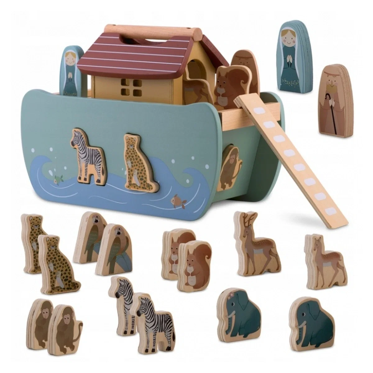Jucarie educativa Arca lui Noe din lemn cu animalute, 17.5 x 13.5 x 20 cm, Nukido 12 luni+ [1]