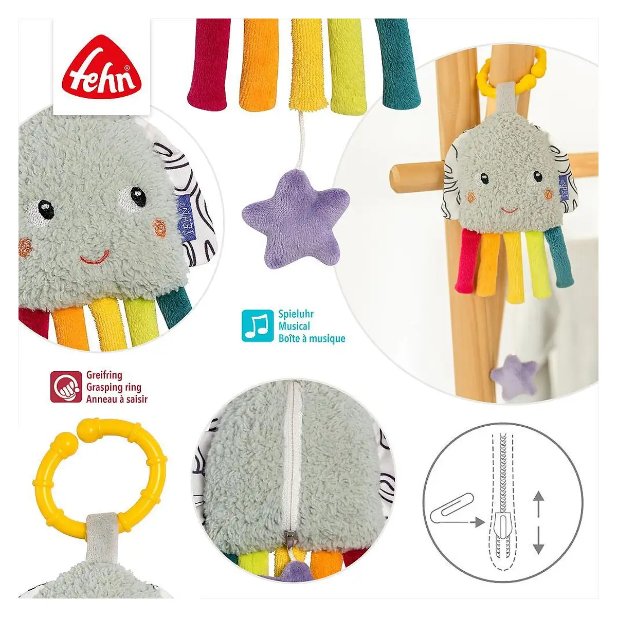 Jucarie muzicala mini - Caracatita colorata Fehn 0 luni+ [5]