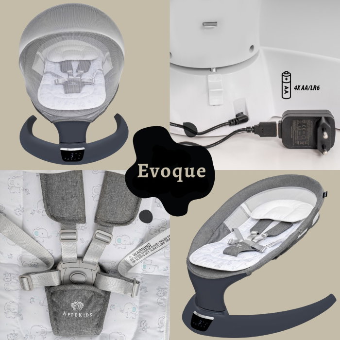 Leagan electric pentru bebelusi, cu spatar reglabil si senzor de miscare, AppeKids Evoque - Powder Grey [4]