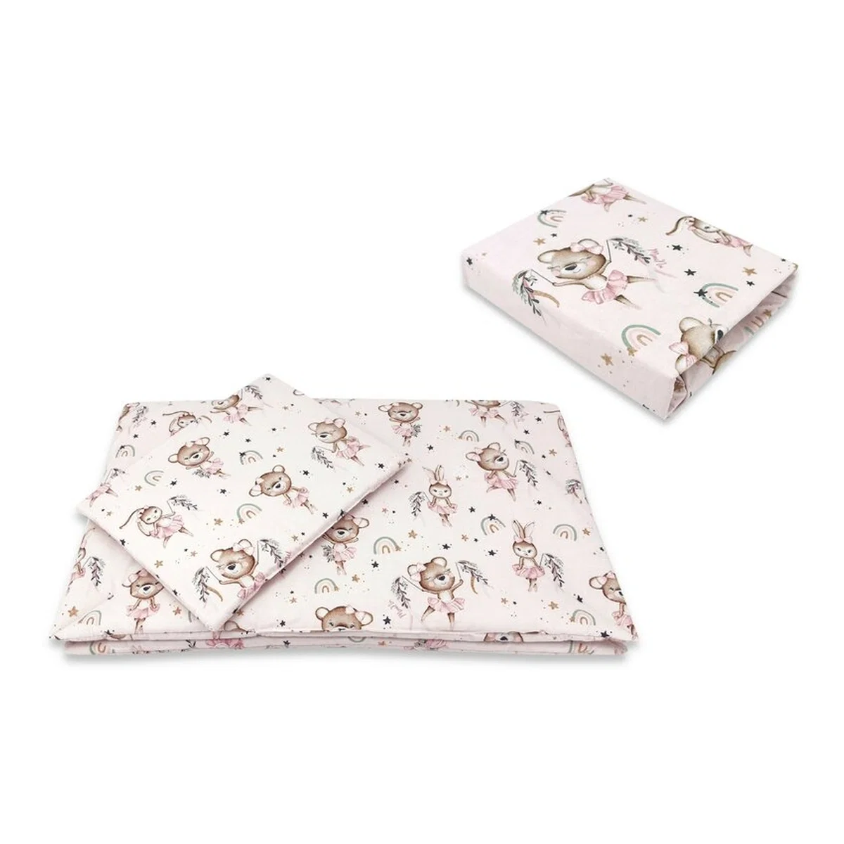 Lenjerie patut cu 3 piese, MimiNu, Cu cearceaf 120x60 cm, Pilota, Pernuta, bumbac 100%, Little Ballerina Pink [1]