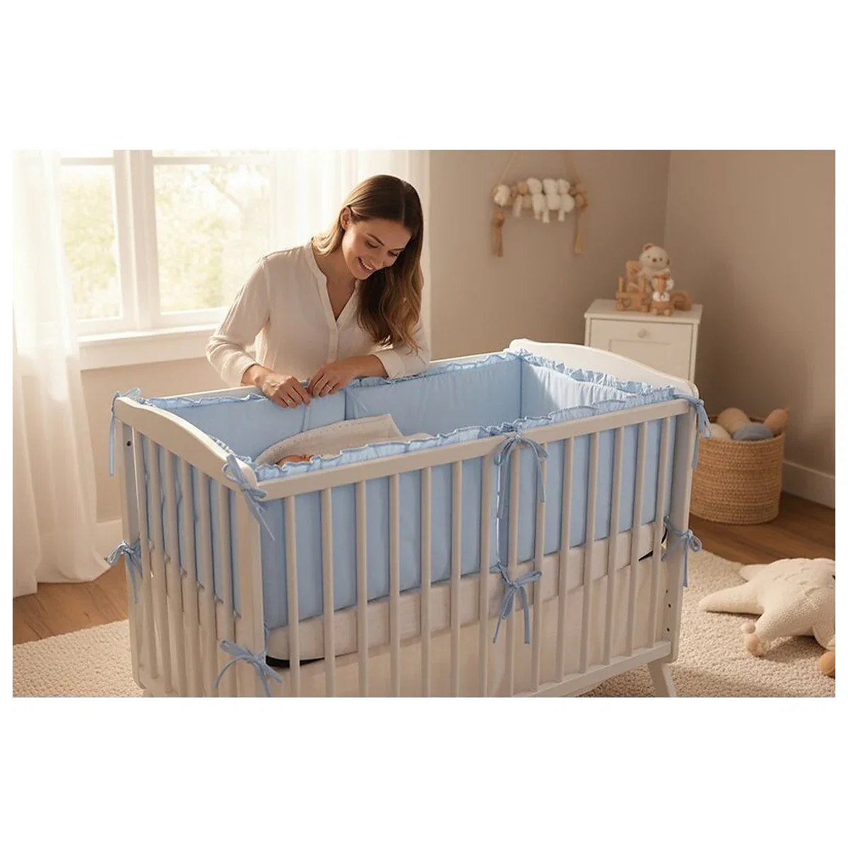 Lenjerie patut cu 3 piese, MimiNu, Pentru patut 120x60 cm, volanase, protectie laterala, bumbac certificat, Colectia [5]