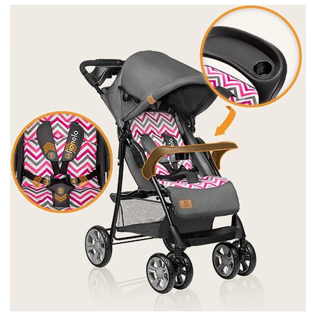 Lionelo - Carucior sport Emma Plus, Cu tavita, 2 Suporturi pentru pahar, Geanta accesorii, Conform cu standardul [24]