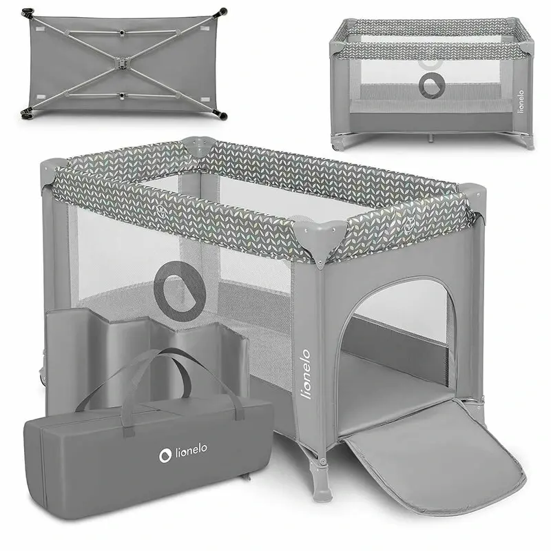 Lionelo - Patut pliant cu un nivel Stefi, Cu intrare laterala cu fermoar, 2 roti, 120x60 cm, Conform cu standardul [2]
