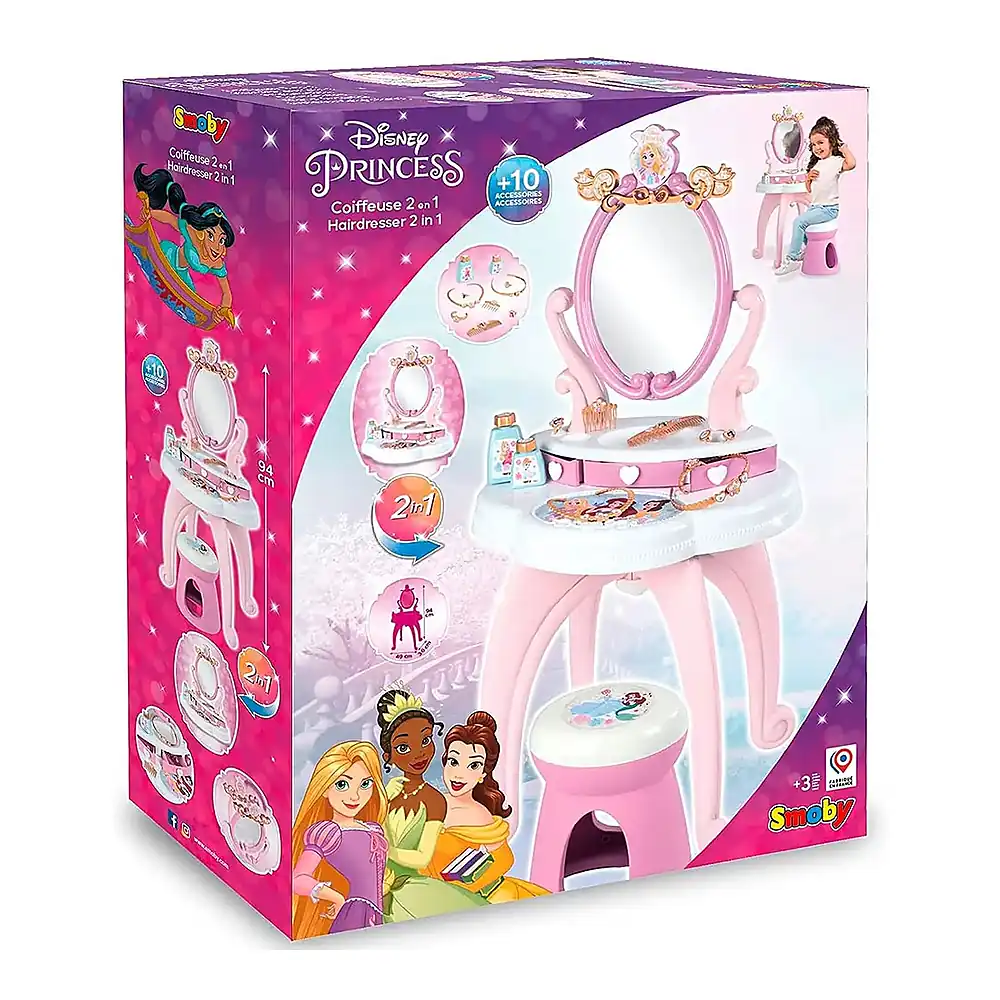 Masuta de machiaj Disney Princess 2 in 1 roz cu accesorii Smoby 3 ani [9]