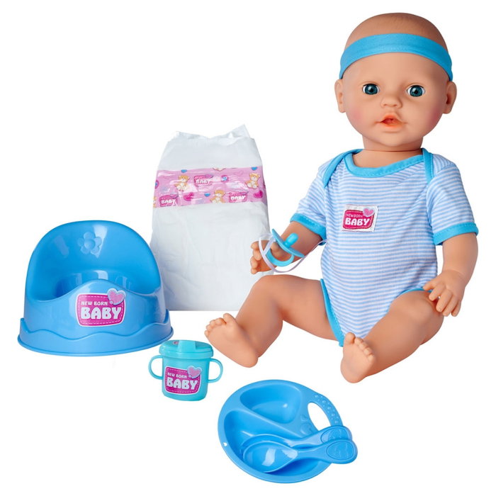 Papusa Simba New Born Baby, Baby Doll 43 cm cu accesorii albastru 3 ani + [2]
