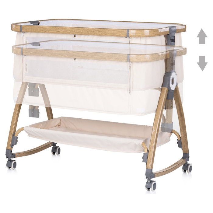 Patut co-sleeper Chipolino Charisma cu laterala culisanta, functie leagan, inclinare anti-reflux, plasa anti-insecte, Cashmere wood [4]