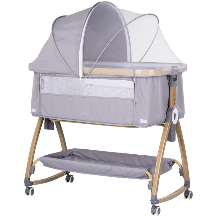 Patut co-sleeper Chipolino Charisma cu laterala culisanta, functie leagan, inclinare anti-reflux, plasa anti-insecte, Platinum wood [1]