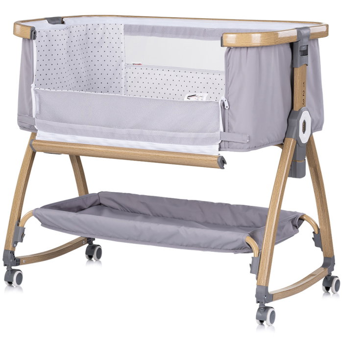 Patut co-sleeper Chipolino Charisma cu laterala culisanta, functie leagan, inclinare anti-reflux, plasa anti-insecte, Platinum wood [3]