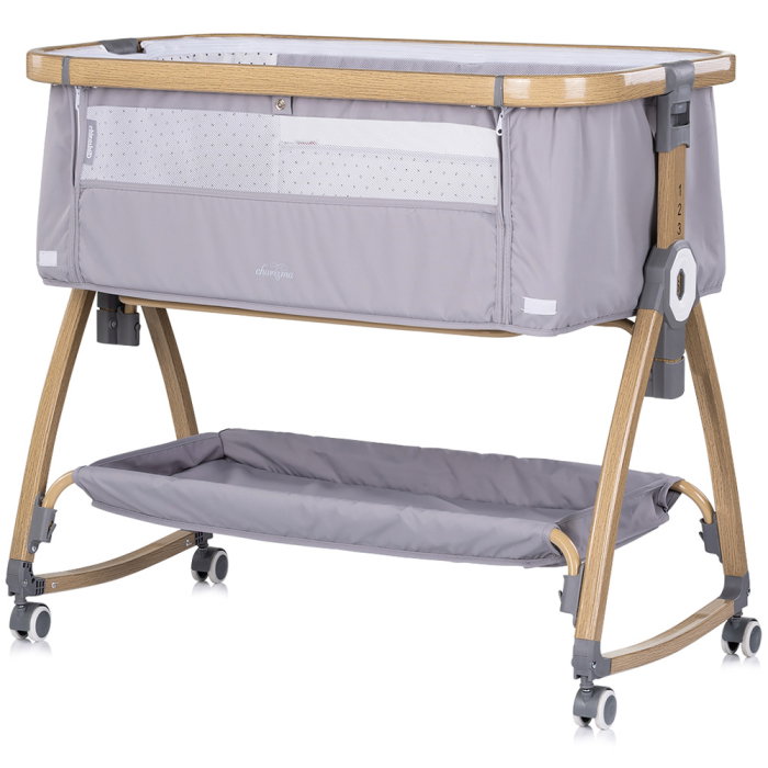 Patut co-sleeper Chipolino Charisma cu laterala culisanta, functie leagan, inclinare anti-reflux, plasa anti-insecte, Platinum wood [2]