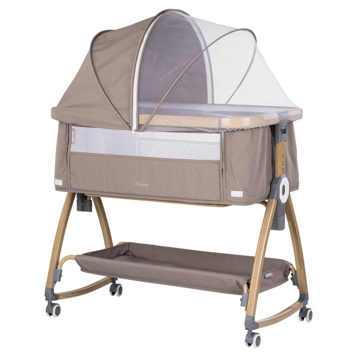 Patut co-sleeper Chipolino Charisma cu laterala culisanta, functie leagan, inclinare anti-reflux, plasa anti-insecte, Latte wood [1]