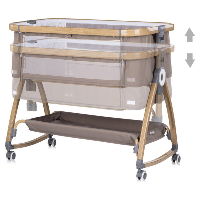 Patut co-sleeper Chipolino Charisma cu laterala culisanta, functie leagan, inclinare anti-reflux, plasa anti-insecte, Latte wood [4]