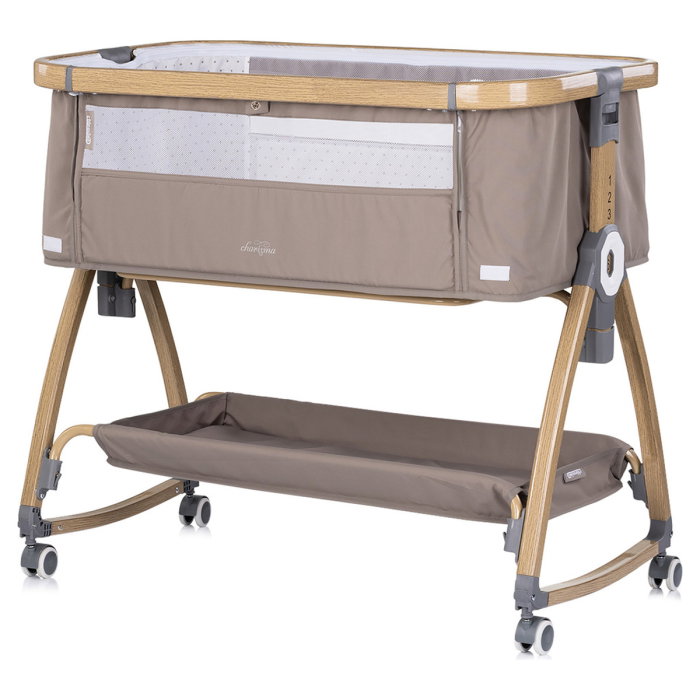 Patut co-sleeper Chipolino Charisma cu laterala culisanta, functie leagan, inclinare anti-reflux, plasa anti-insecte, Latte wood [2]