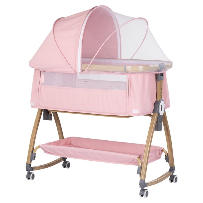 Patut co-sleeper Chipolino Charisma cu laterala culisanta, functie leagan, inclinare anti-reflux, plasa anti-insecte, Powder pink wood [1]