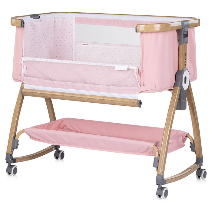 Patut co-sleeper Chipolino Charisma cu laterala culisanta, functie leagan, inclinare anti-reflux, plasa anti-insecte, Powder pink wood [3]
