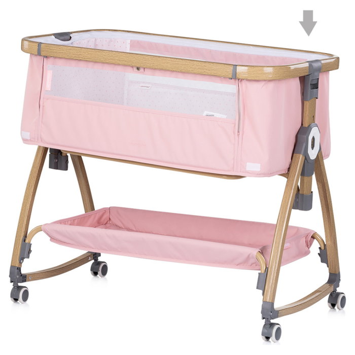 Patut co-sleeper Chipolino Charisma cu laterala culisanta, functie leagan, inclinare anti-reflux, plasa anti-insecte, Powder pink wood [5]
