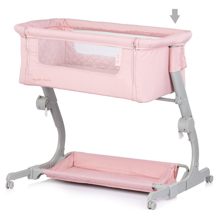 Patut co-sleeper Chipolino Eleganza cu laterala culisanta, Pink marshmallow 6 luni [4]