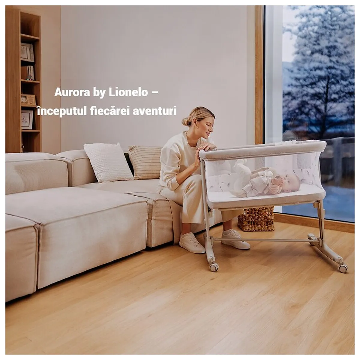 Patut co-sleeper, Lionelo, Aurora, 3 in 1, Cu leganare si setare unghiulara, Cu saltea, 0 luni+ Bej [17]
