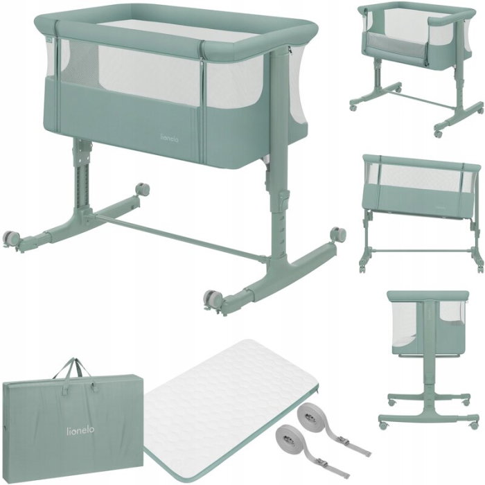 Patut co-sleeper, Lionelo, Aurora, 3 in 1, Cu leganare si setare unghiulara, Saltea cu densitate T25 si geanta [3]