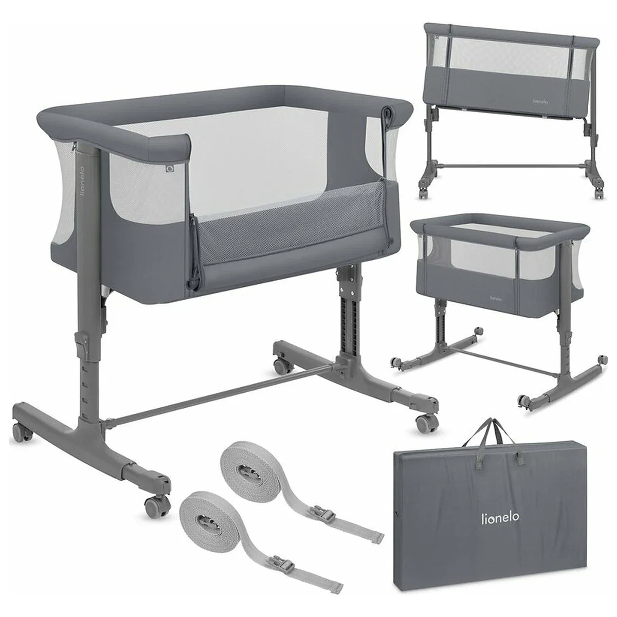 Patut co-sleeper, Lionelo, Aurora, 3 in 1, Cu leganare si setare unghiulara, Saltea cu densitate T25 si geanta [8]