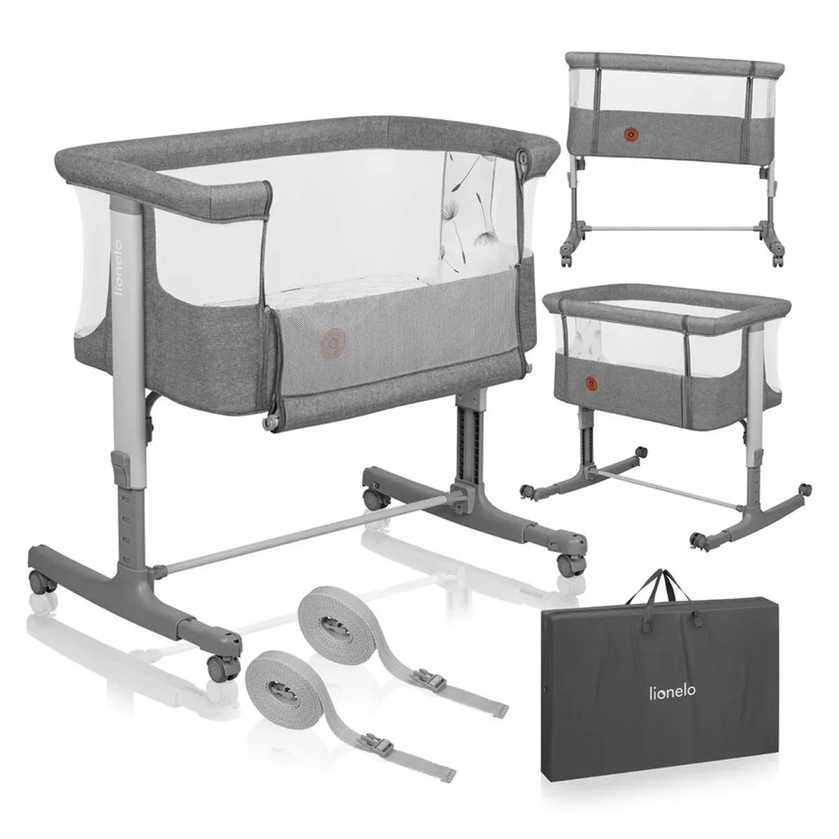 Patut co-sleeper, Lionelo, Aurora, 3 in 1, functie leganare, Include saltea si geanta transport, 5 pozitii pe inaltime, [3]