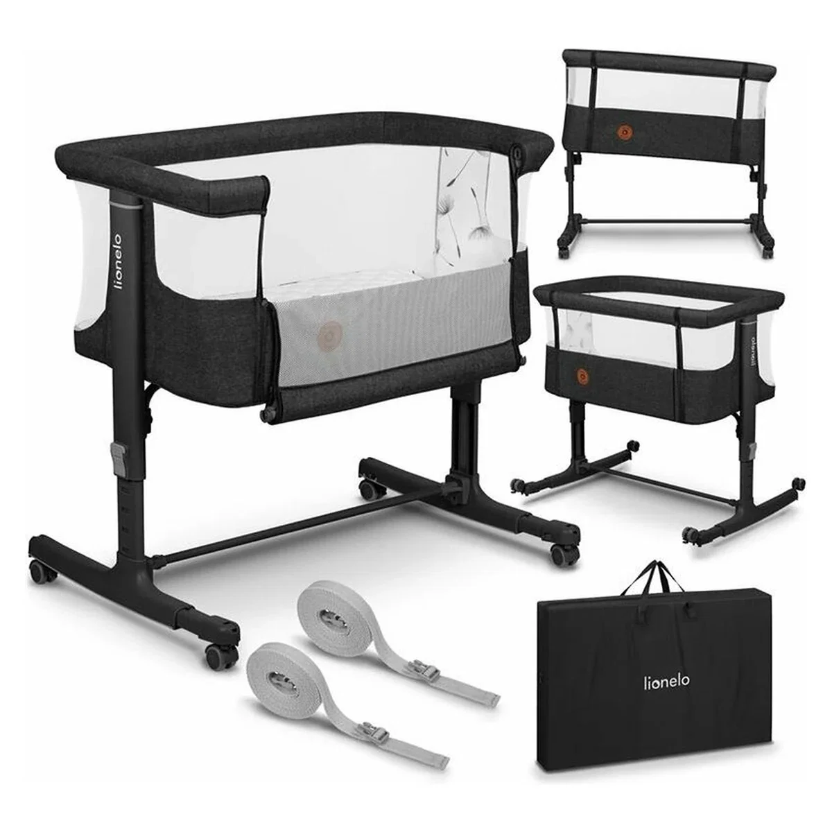Patut co-sleeper, Lionelo, Aurora, 3 in 1, functie leganare, Include saltea si geanta transport, 5 pozitii pe inaltime, [3]