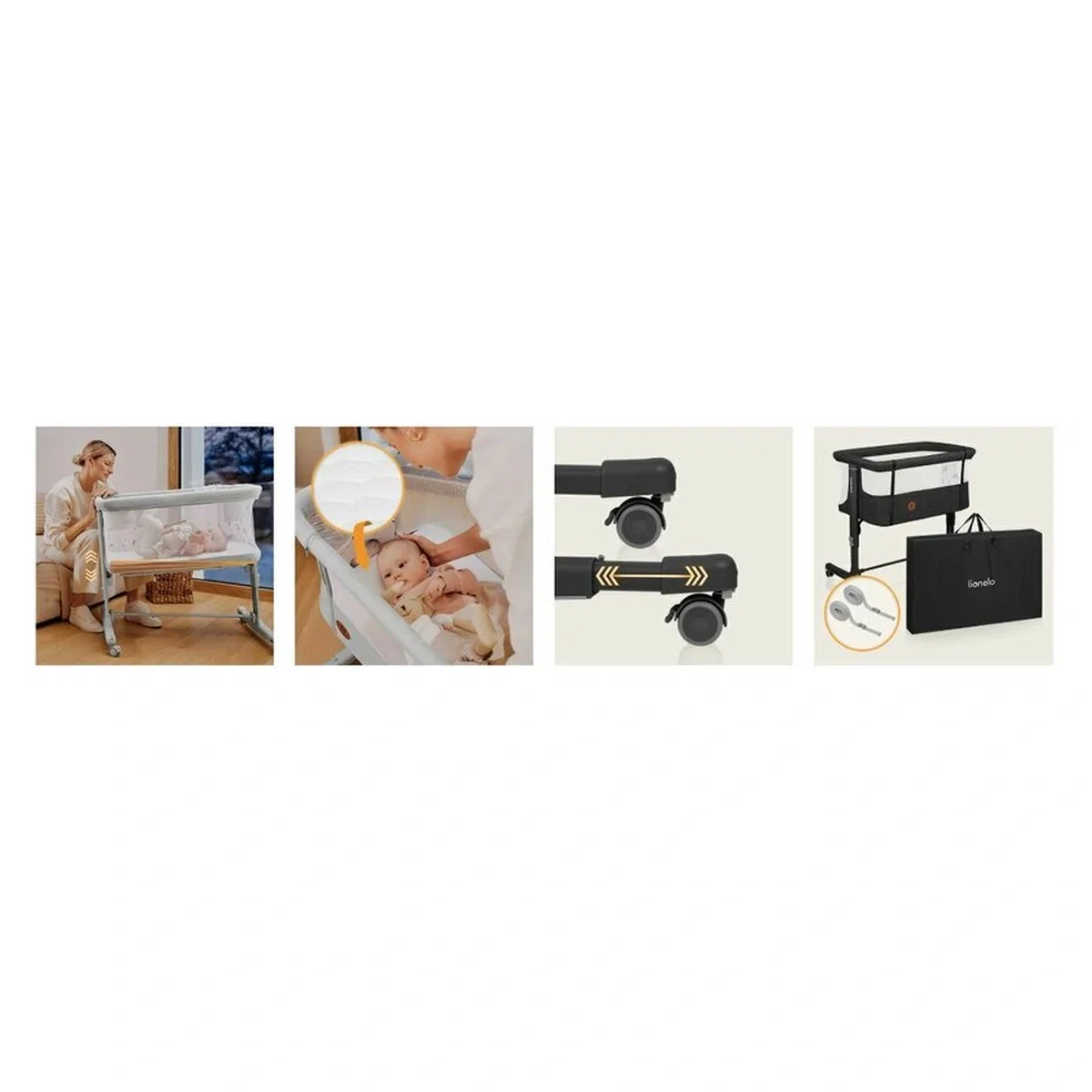 Patut co-sleeper, Lionelo, Aurora, 3 in 1, functie leganare, Include saltea si geanta transport, 5 pozitii pe inaltime, [49]
