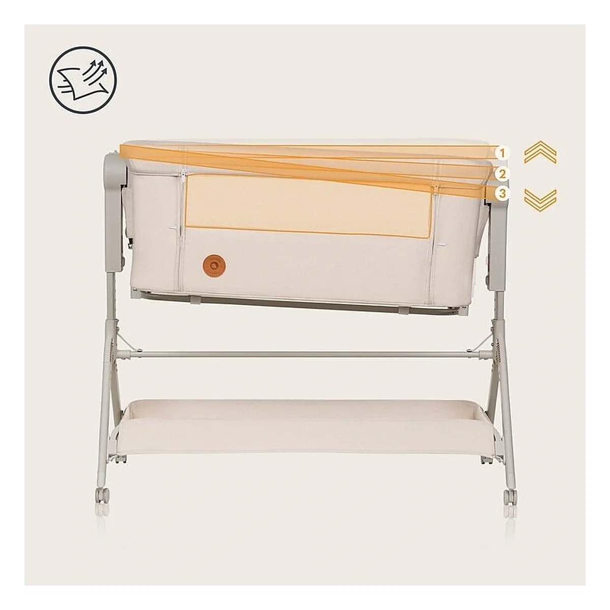 Patut co-sleeper, Lionelo, Leonie Plus, Pliabil, Cu sistem de leganare, Bej 0 luni+ [24]
