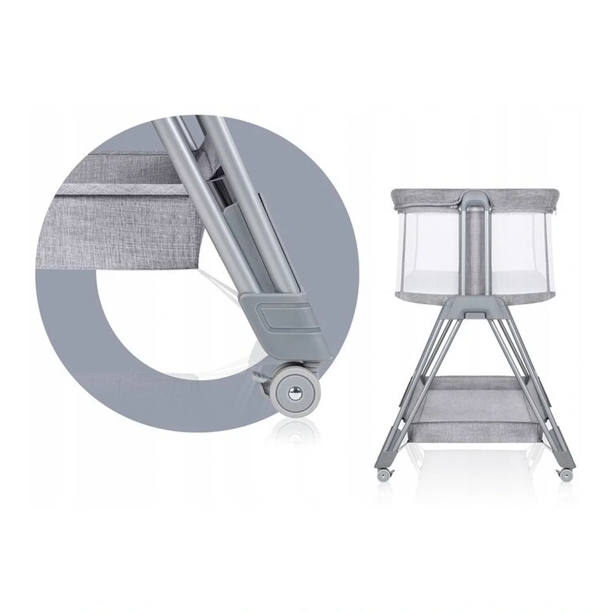 Patut co-sleeper Luna, 2 in 1, Cu laterala culisanta, Cu roti, Gri deschis Lionelo 24 luni [15]