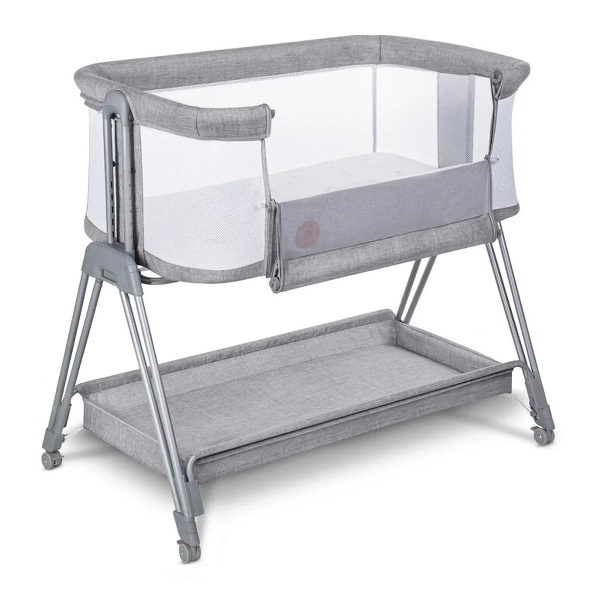 Patut co-sleeper Luna, 2 in 1, Cu laterala culisanta, Cu roti, Gri deschis Lionelo 24 luni [12]