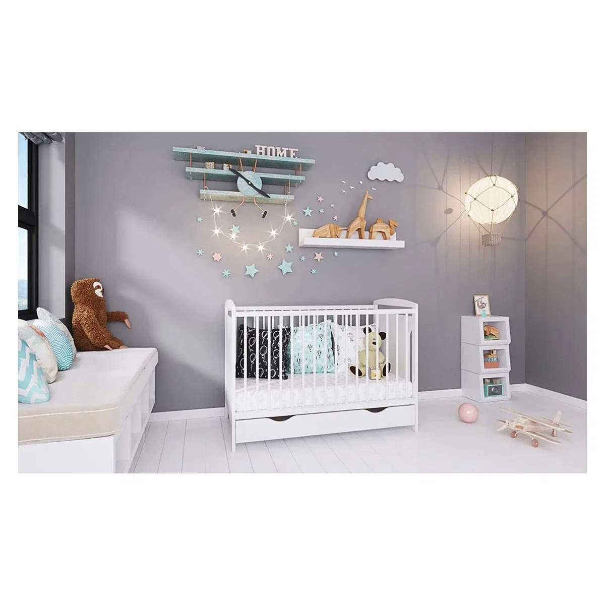 Patut copii din lemn Hubners Karly 120x60 alb cu sertar 0 luni [2]