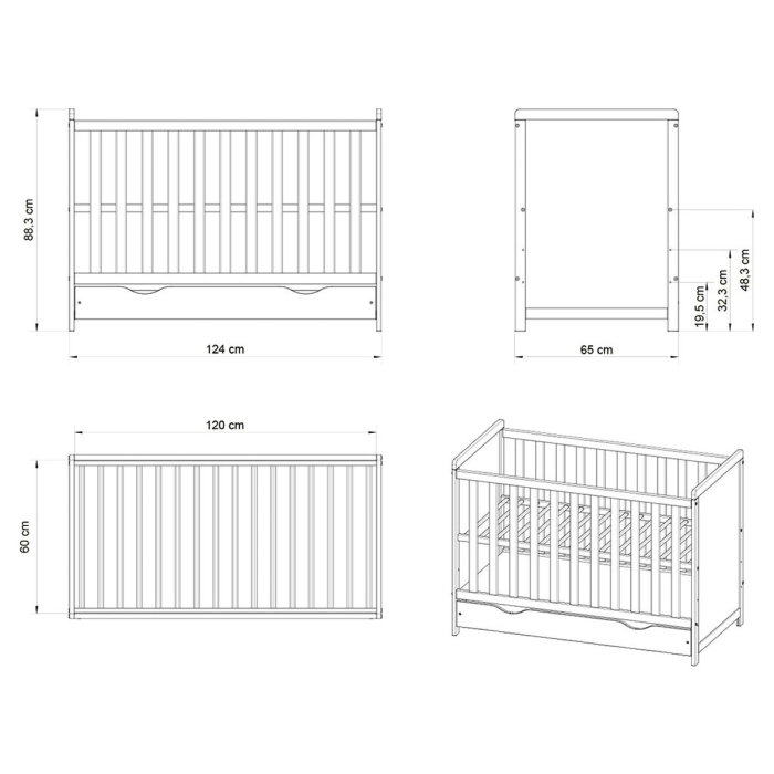 Patut copii din lemn Hubners Paula 120x60 alb cu sertar 0 luni [2]