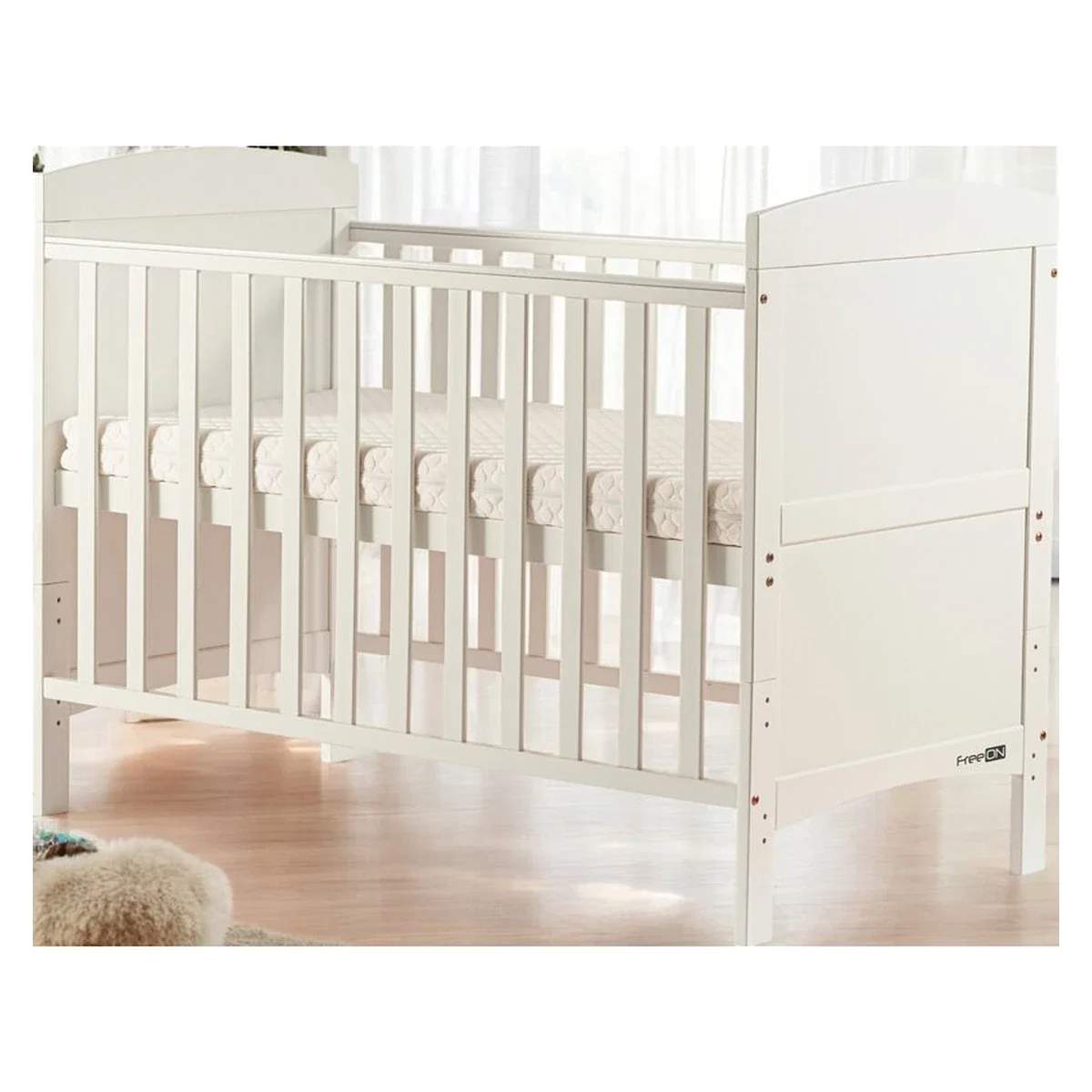 Patut din lemn bebe, 120x60 cm, Transformabil pentru bebe si junior, White, FreeON, Lory 0 luni+ [2]