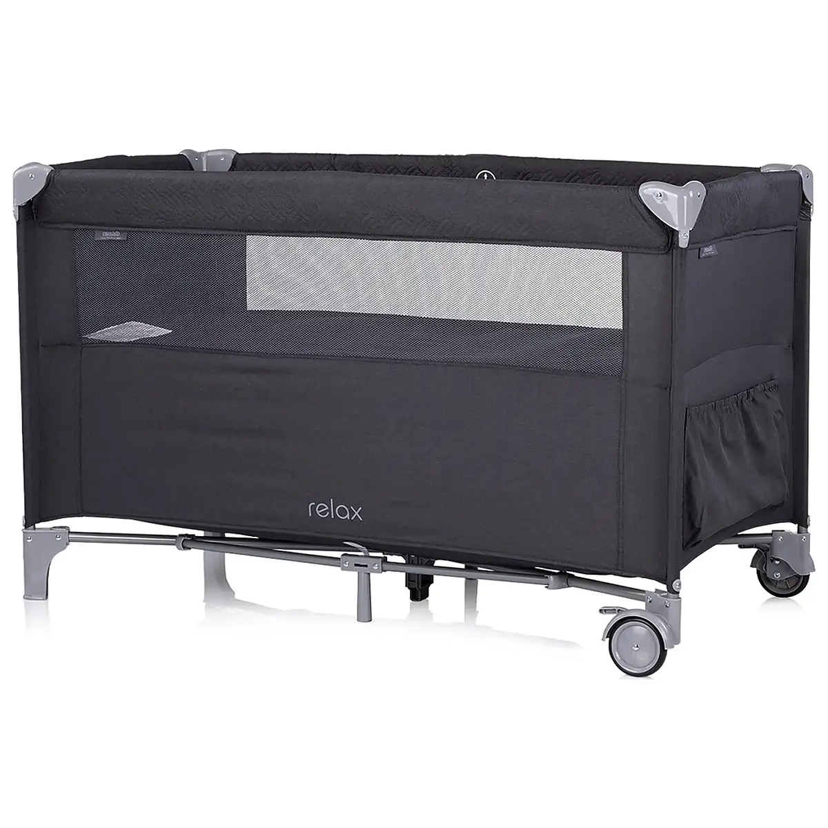 Patut pliabil Chipolino Relax, cu laterala culisanta - Anthracite Linen 0 luni [3]
