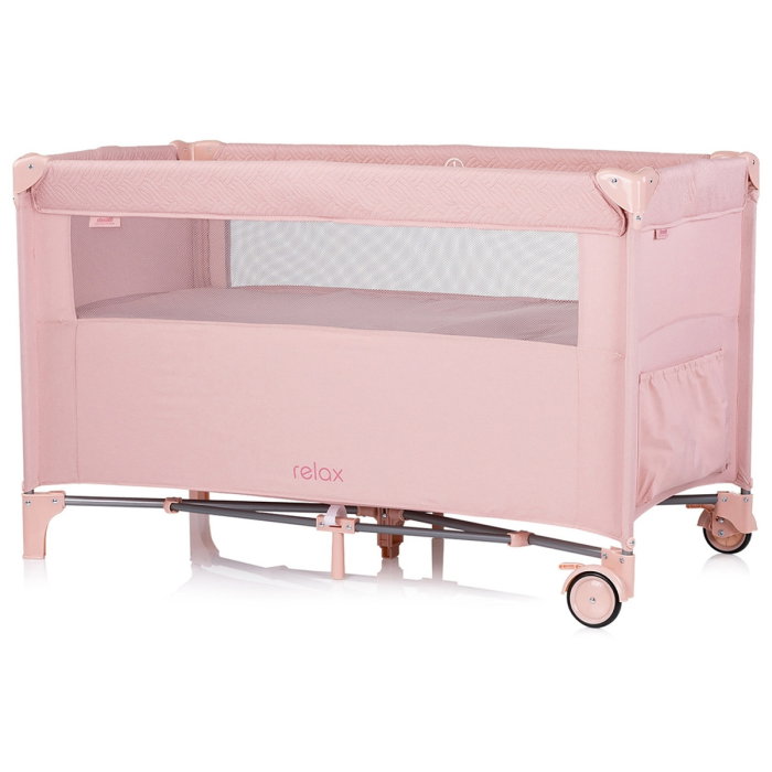 Patut pliabil Chipolino Relax pink marshmallow linen cu laterala culisanta 0 luni [3]