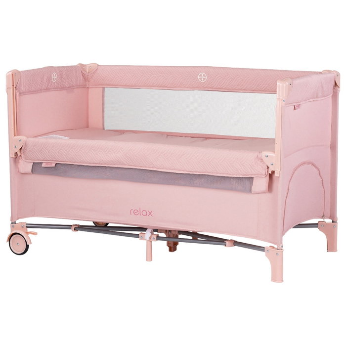Patut pliabil Chipolino Relax pink marshmallow linen cu laterala culisanta 0 luni [1]