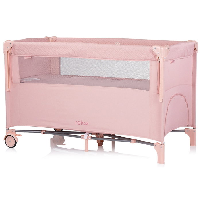 Patut pliabil Chipolino Relax pink marshmallow linen cu laterala culisanta 0 luni [2]