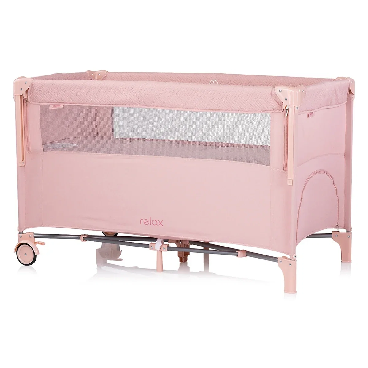 Patut pliabil Chipolino Relax pink marshmallow linen cu laterala culisanta 0 luni [2]