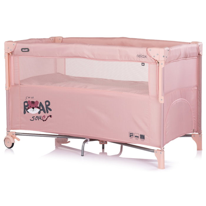 Patut pliabil Chipolino Relax Tiger, laterala culisanta pentru side-sleeping, geanta transport, pana la 15 kg, Powder pink - Roz [2]