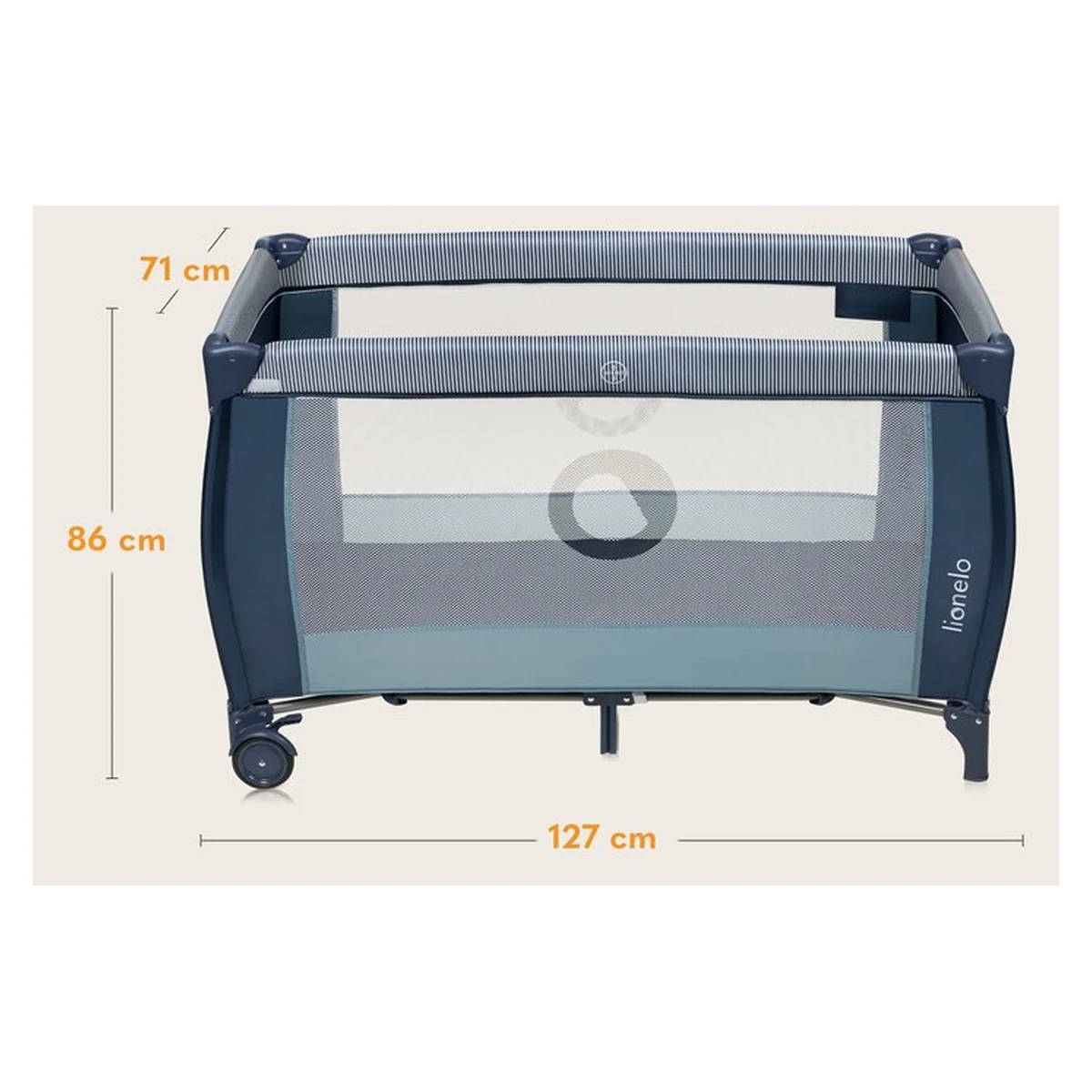 Patut pliant, Lionelo, Sven Plus, 120x60 cm, doua nivele, arcada jucarii, masuta de infasat, Blue Navy 36 luni [35]