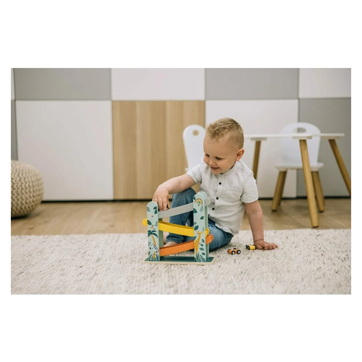 Pista de masini, Din lemn, Cu 3 masinute incluse, 26.9 x 23.6 x 7 cm Free2Play 18 luni [7]