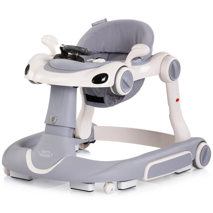 Premergator Chipolino Happy Walker 5 in 1, pana la 12 kg, panou muzical, sezut ajustabil, maner parental, copertina, Gri [3]