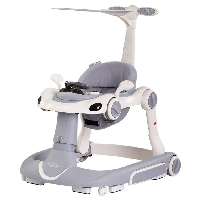 Premergator Chipolino Happy Walker 5 in 1, pana la 12 kg, panou muzical, sezut ajustabil, maner parental, copertina, Gri [1]